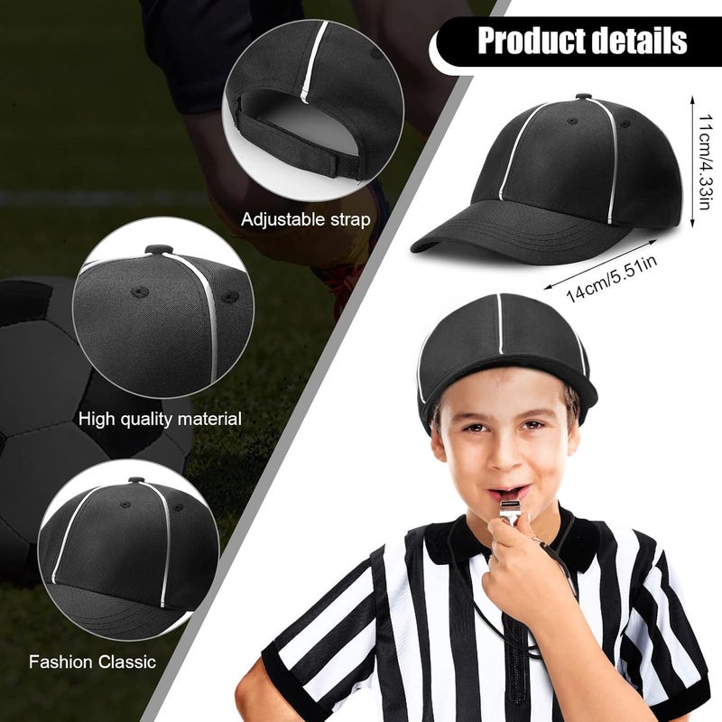 Funtery 4 Pcs Referee Costume Set Kids Referee Hat Stripe Shirt Whistle and Penalty Flag for Football Games Party Accessory - Image 4